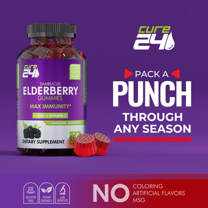 Sambucus Elderberry Gummies with Vitamin C & Zinc for Kids & Adults - 60 Gummies | Vegan, Non-GMO, Made in USA