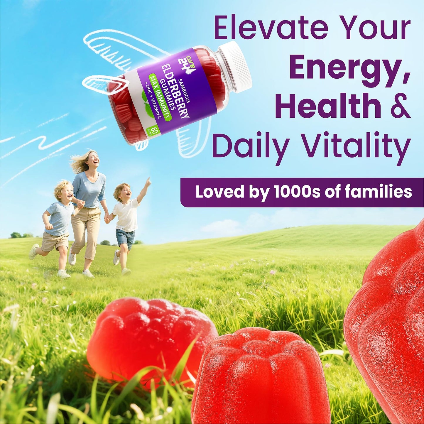 Sambucus Elderberry Gummies with Vitamin C & Zinc for Kids & Adults - 60 Gummies | Vegan, Non-GMO, Made in USA