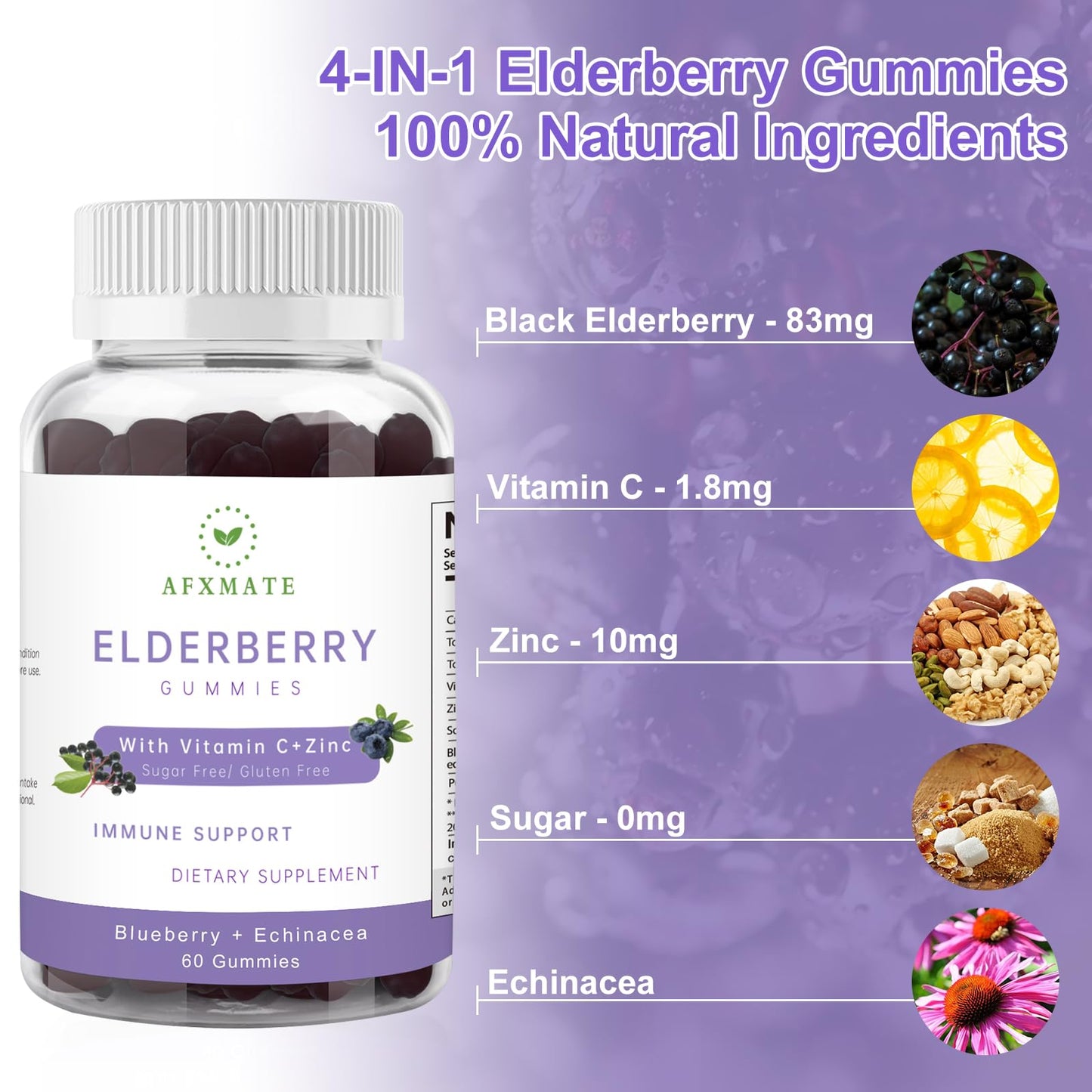 Sambucus Elderberry Gummies with Zinc & Vitamin C – Sugar Free Immune Support (2-Pack)