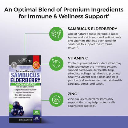 Elderberry Capsules with Zinc & Vitamin C – Immune Support for Adults (60 Count)