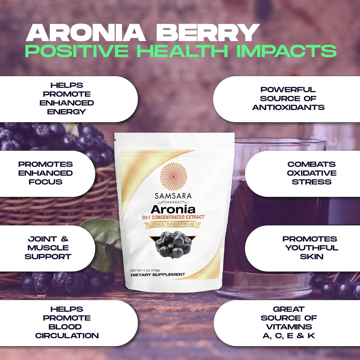 Samsara Herbs Aronia Berry 20:1 Extract Powder (16oz/454g) – Antioxidant & High ORAC BritishVita | Premium UK Vitamins & Wellness Supplements