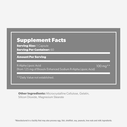 SAN’s Na-R-ALA - Stabilized R-Alpha Lipoic Acid 125mg per Serving [High Potency & Increased Absorption], 60 Capsules