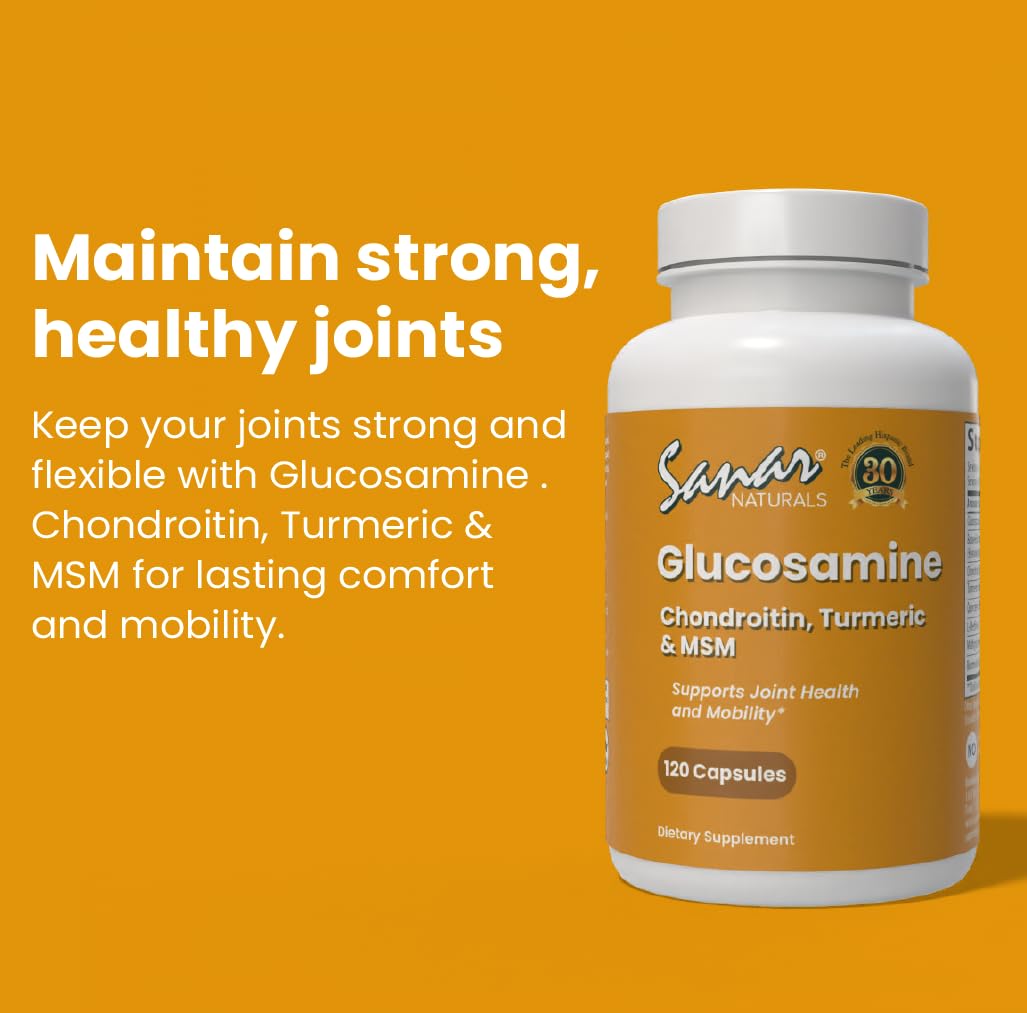 Sanar Naturals Glucosamine Chondroitin MSM Turmeric – Joint Support (120 Caps) – Non-GMO, Gluten Free