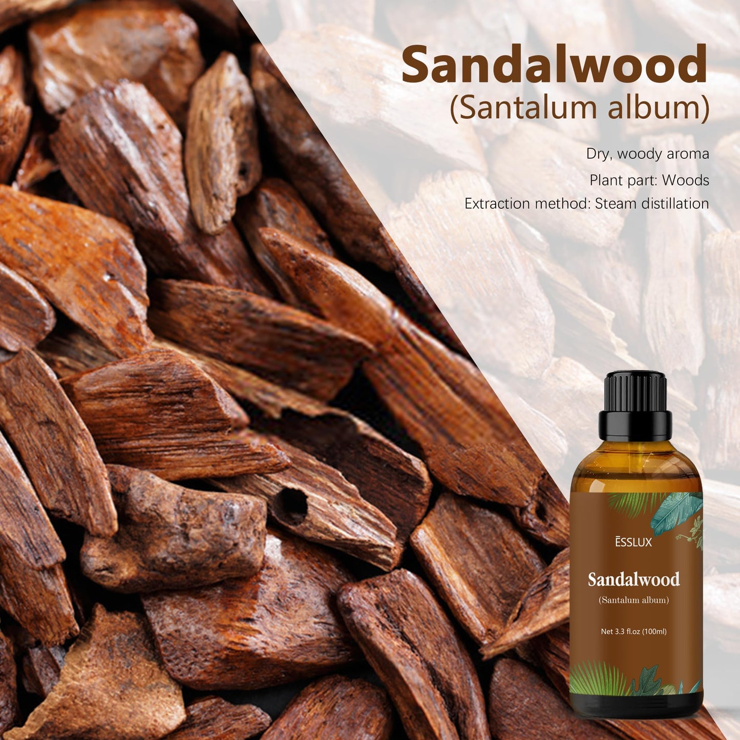 Sandalwood Essential Oil 100 ml – Premium Steam-Distilled Wood Scent for Aromatherapy