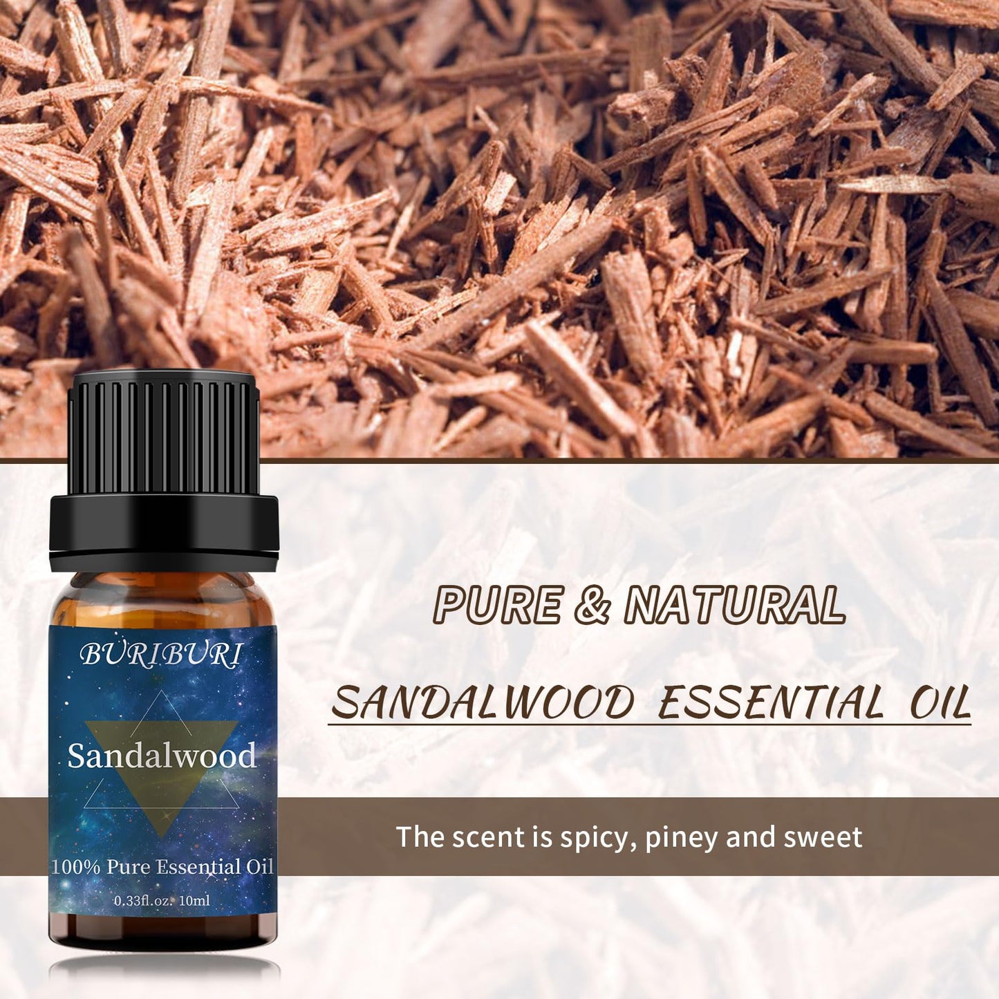 Sandalwood Essential Oil 2-Pack - 10ml Pure, for Massage & Diffusers