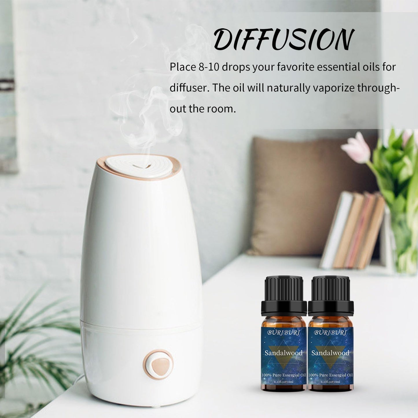Sandalwood Essential Oil 2-Pack - 10ml Pure, for Massage & Diffusers