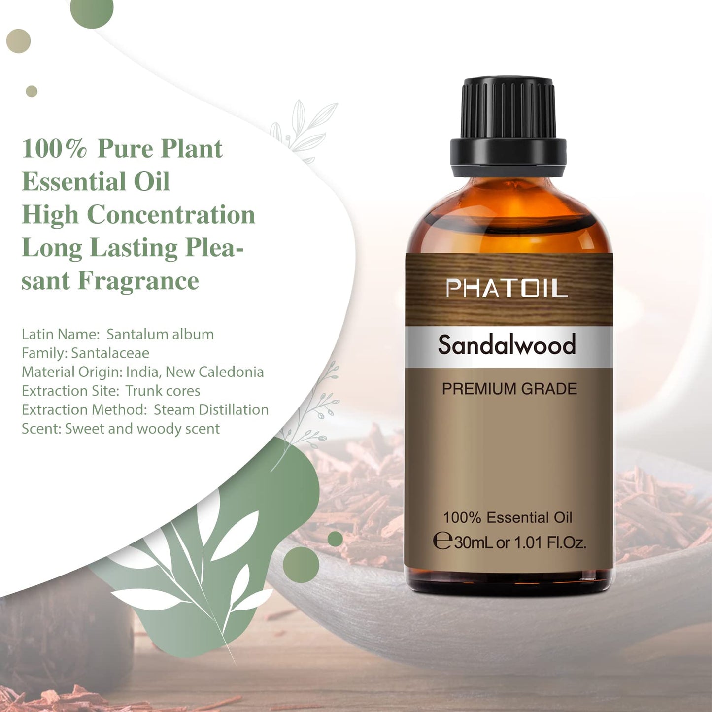 Sandalwood Essential Oil 30ml | PHATOIL Pure for Aromatherapy