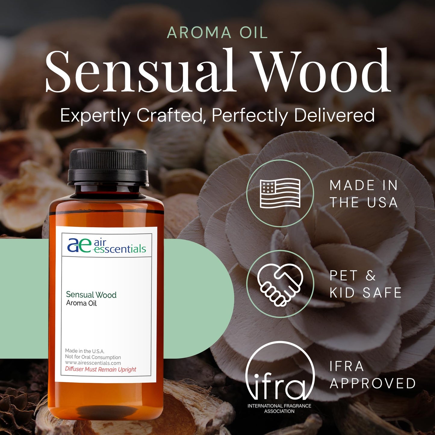 Sensual Wood Aroma Oil - Sandalwood & Jasmine Essential Oil Blend for Diffusers (300 mL)
