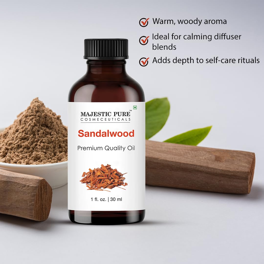Majestic Pure Sandalwood Essential Oil with Glass Dropper - 100% Pure & Natural, 1 Fl Oz