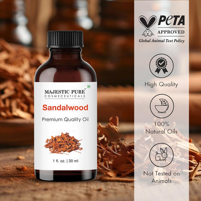 Majestic Pure Sandalwood Essential Oil with Glass Dropper - 100% Pure & Natural, 1 Fl Oz