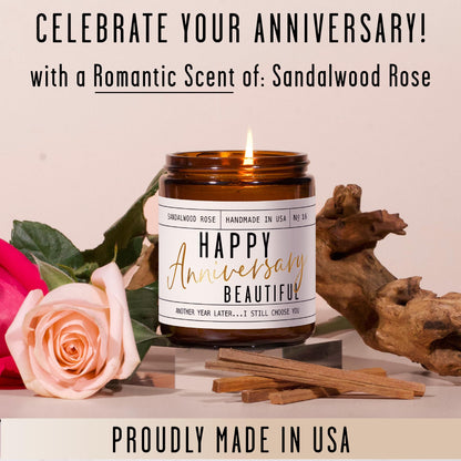 Anniversary Gifts for Women - Happy Anniversary Beautiful Candle | USA Made