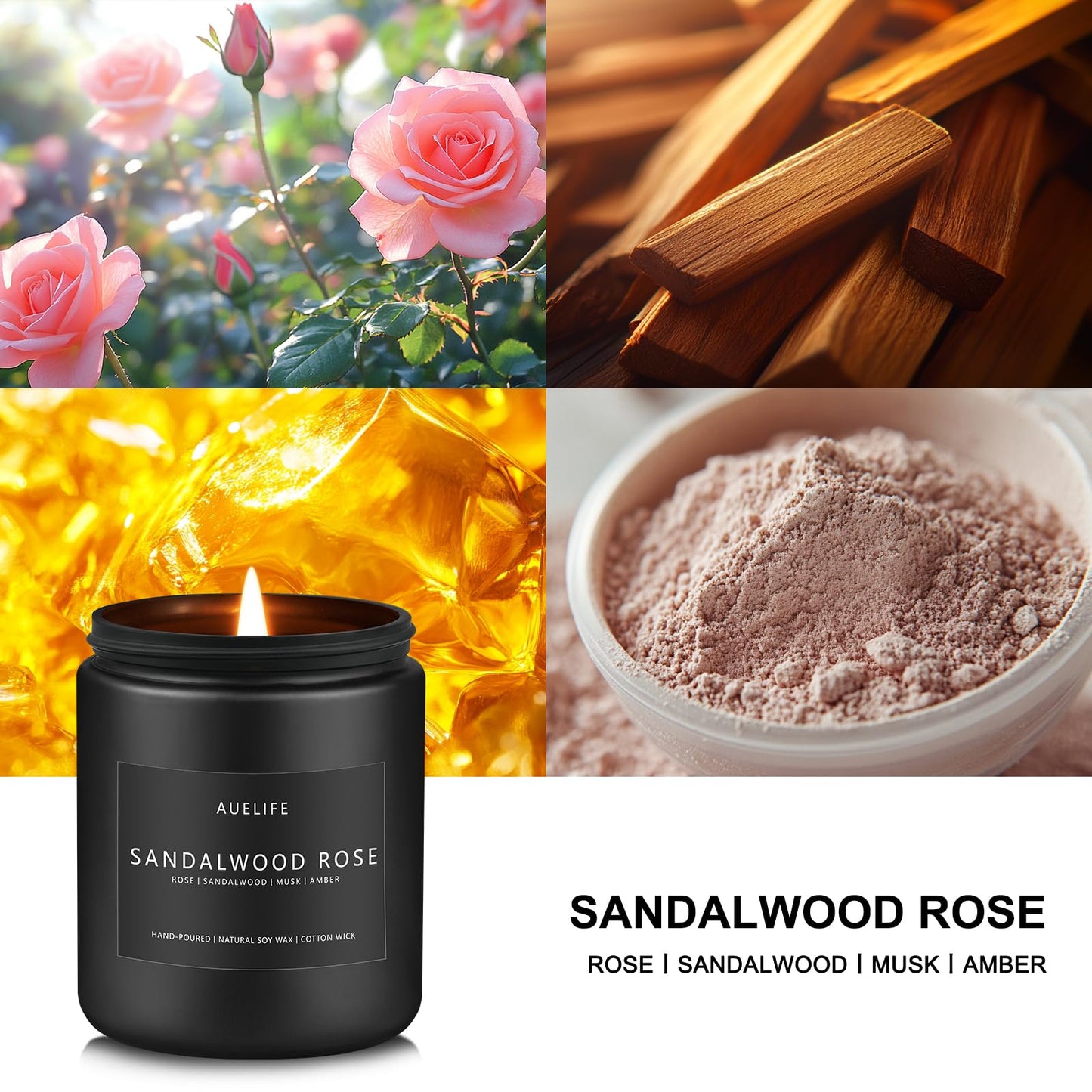 Sandalwood Rose Candle – Soy Scented Home Fragrance & Gift
