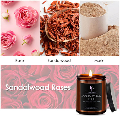 Sandalwood Rose Scented Candles - 7oz Soy Wax Candle Gift for Women & Men