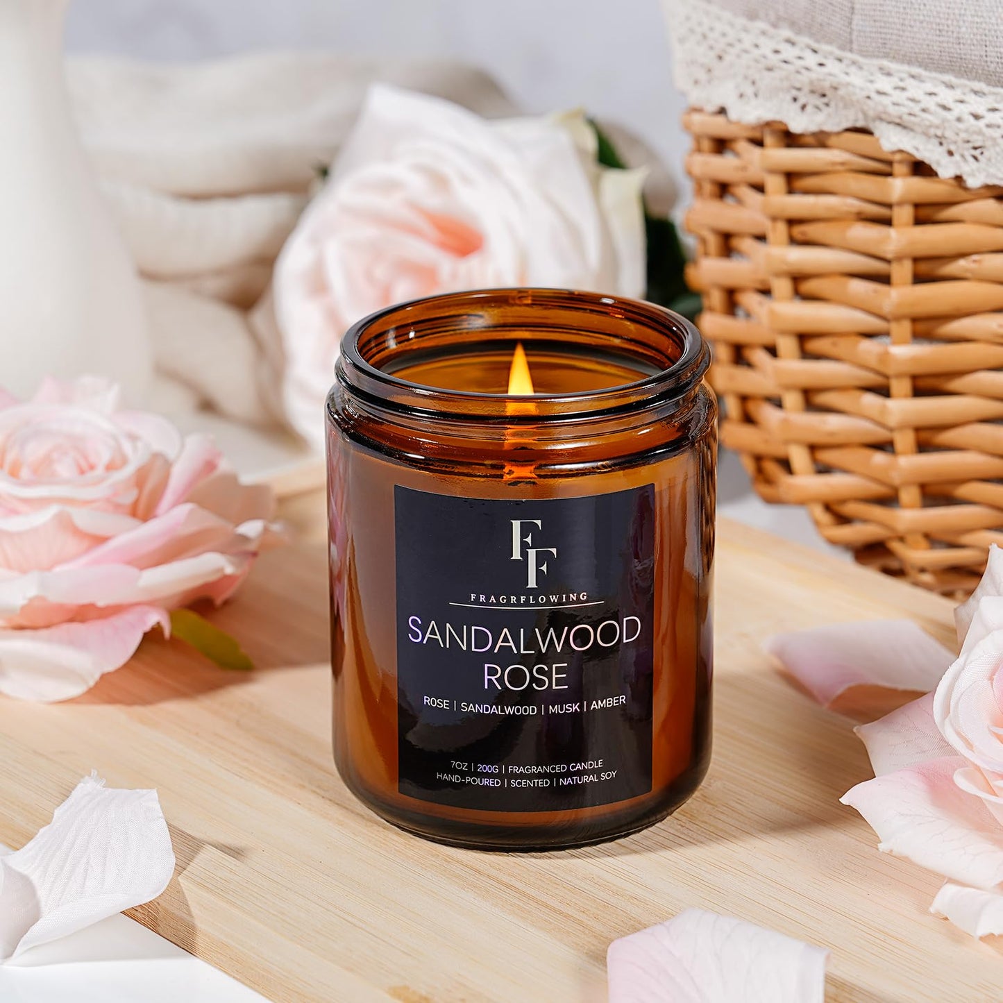 Sandalwood Rose Scented Candles - 7oz Soy Wax Candle Gift for Women & Men