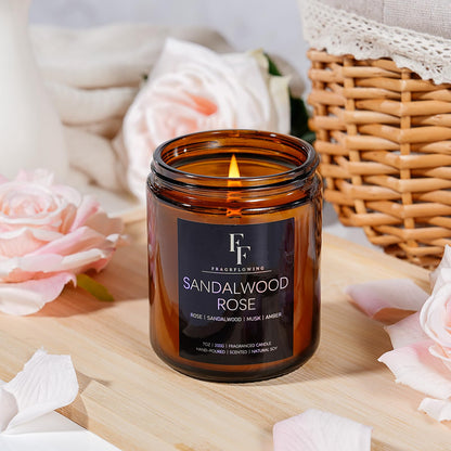 Sandalwood Rose Scented Candles - 7oz Soy Wax Candle Gift for Women & Men