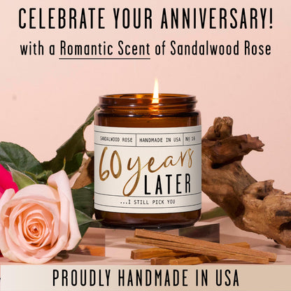 60th Anniversary Gifts – 60 Year Later Candle (Sandalwood Rose) – USA Made