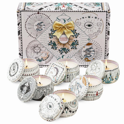 Mystical Scented Candle Gift Set – 6 Large 5.5 oz Celestial Jars with Zodiac Designs