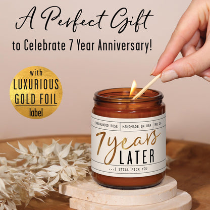 7 Year Anniversary Gift for Her – 7 Years Later Soy Candle, Sandalwood Rose, USA Made