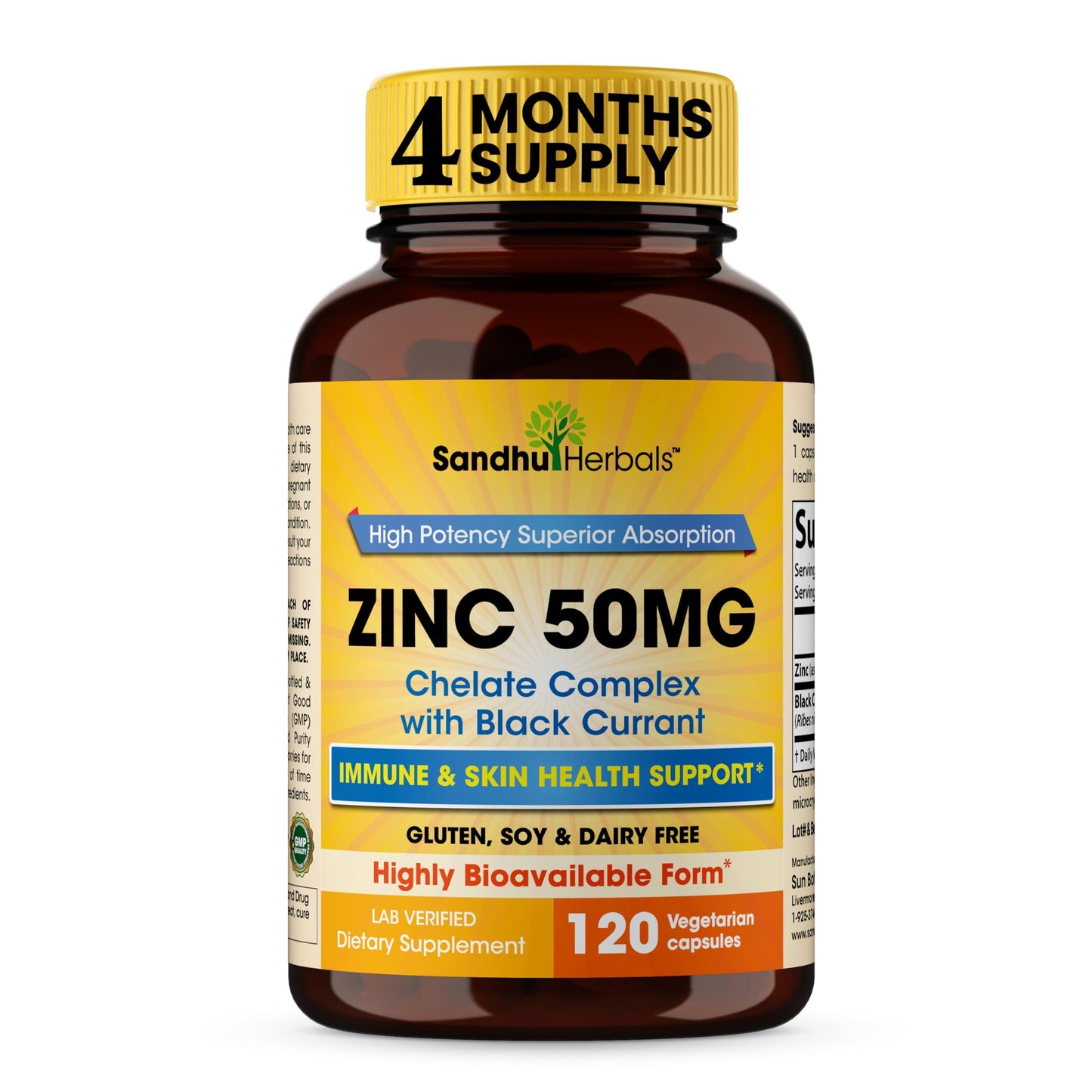 Zinc Supplements for Men and Women – Zinc 50mg with Black Currant | 120 Vegetarian Capsules | Immune Support & Skin Health