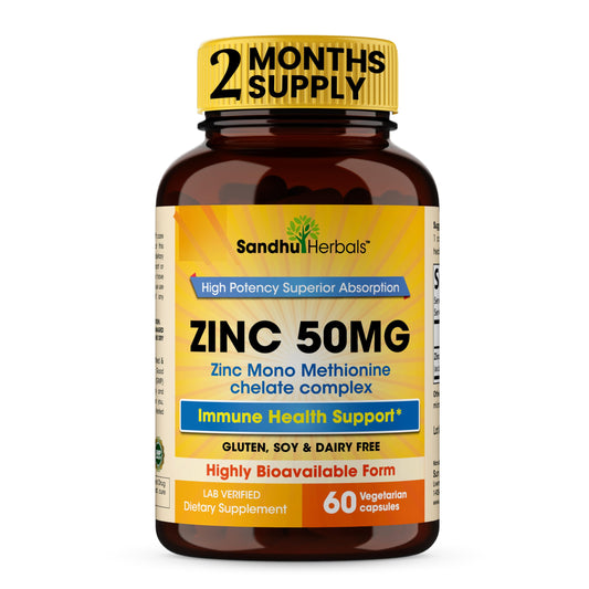 Sandhu Herbals Zinc 50mg – Monomethionine, Immune Support | 60 Capsules BritishVita | Premium UK Vitamins & Wellness Supplements