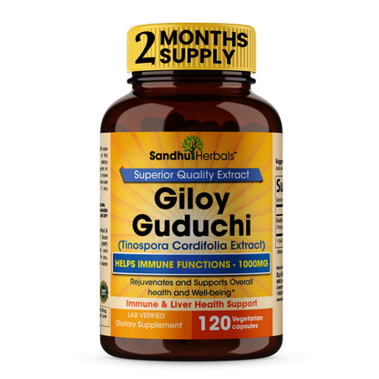 SANDHUHERBALS Organic Giloy (Guduchi) Powder – 120 Vegetarian Capsules | Immune Support & Digestion | Made in USA