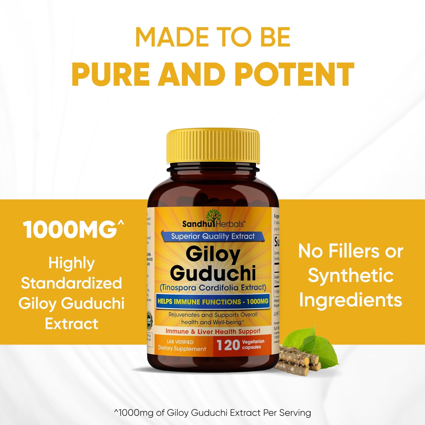SANDHUHERBALS Organic Giloy (Guduchi) Powder – 120 Vegetarian Capsules | Immune Support & Digestion | Made in USA