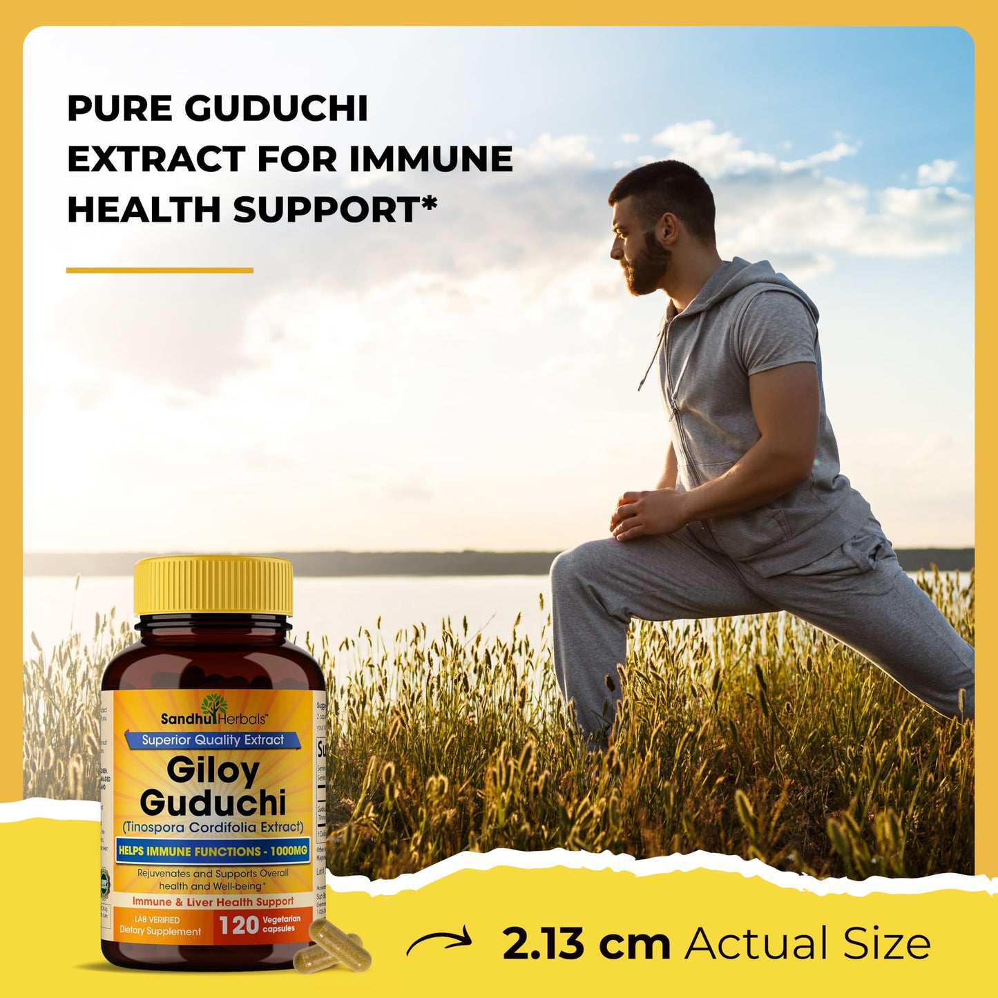 SANDHUHERBALS Organic Giloy (Guduchi) Powder – 120 Vegetarian Capsules | Immune Support & Digestion | Made in USA