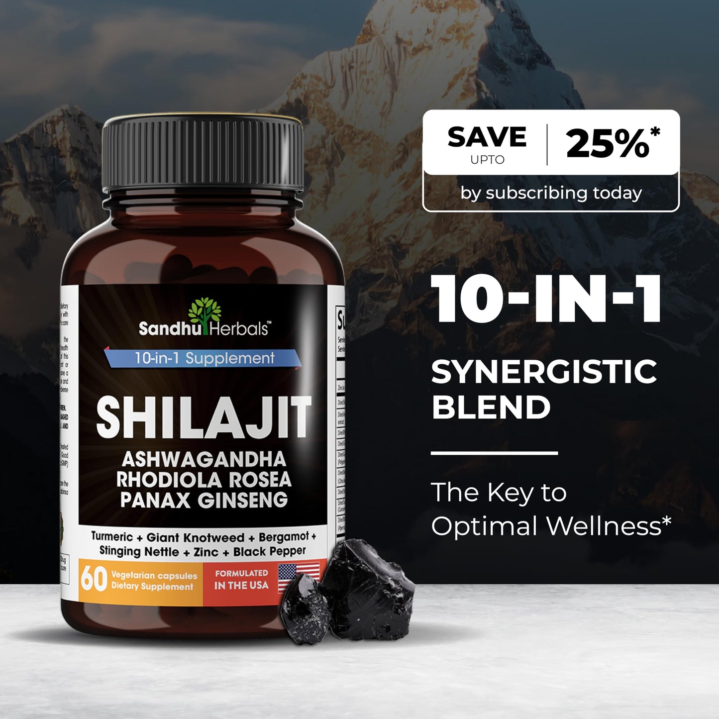SANDHUHERBALS Shilajit Capsules for Men & Women | Himalayan Shilajit with Ashwagandha | High Potency Energy & Wellness | 2 Months Supply + Sea Moss Combo