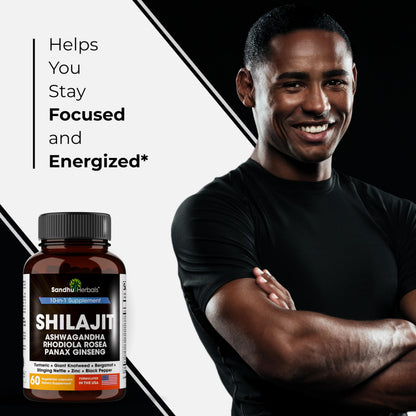 SANDHUHERBALS Shilajit Capsules for Men & Women | Himalayan Shilajit with Ashwagandha | High Potency Energy & Wellness | 2 Months Supply + Sea Moss Combo