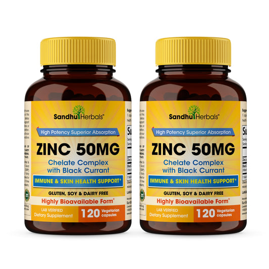 SANDHUHERBALS Zinc Supplements with Black Currant for Men and Women | Zinc 50mg 120 Vegetarian Capsules (Pack of 2) | Highly Absorbable for Immune Support | Zink 50 mg Supplement Supports Skin Health BritishVita | Premium UK Vitamins & Wellness Supplements