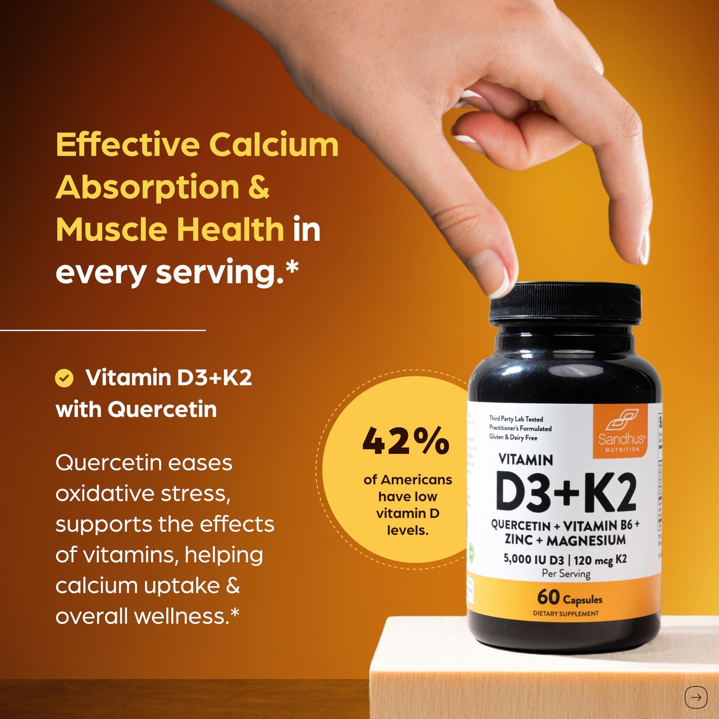 Sandhu's Vitamin D3 K2 Magnesium 5000 IU | D3K2 60 Capsule Pack – Energy, Immune & Muscle Support