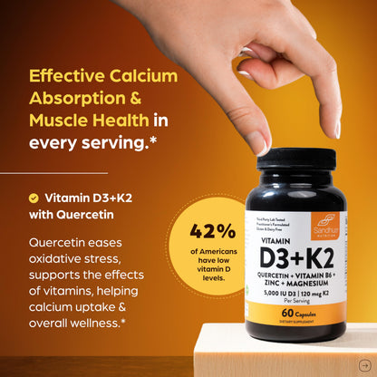 Sandhu's Vitamin D3 K2 Magnesium 5000 IU | D3K2 60 Capsule Pack – Energy, Immune & Muscle Support