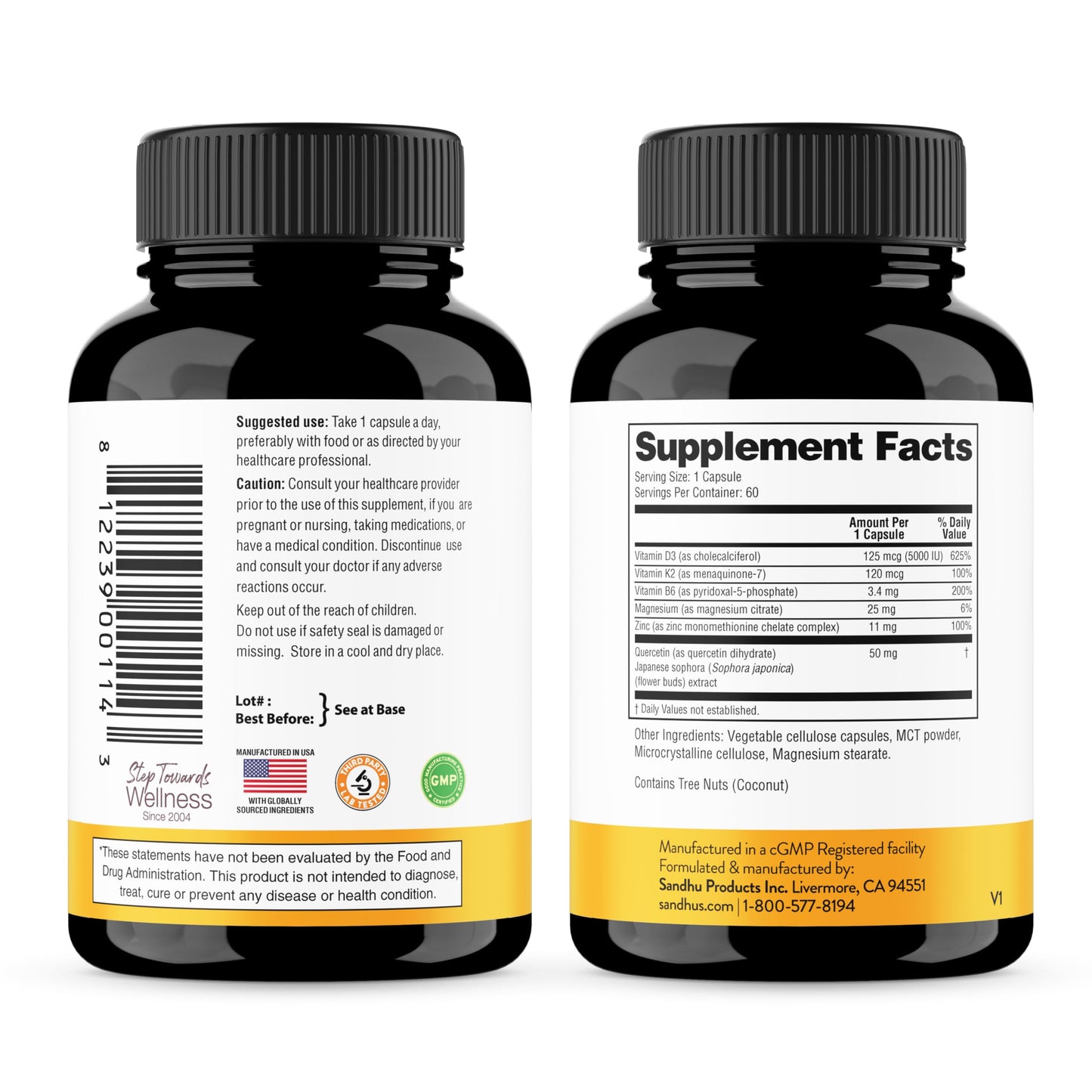 Sandhu's Vitamin D3 K2 Magnesium 5000 IU | D3K2 60 Capsule Pack – Energy, Immune & Muscle Support