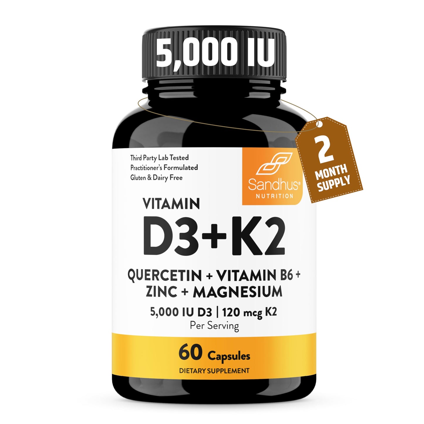 Sandhu's Vitamin D3 K2 Magnesium 5000 IU | D3K2 60 Capsule Pack – Energy, Immune & Muscle Support