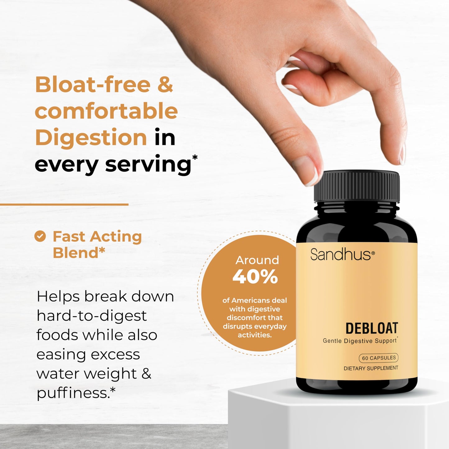 Sandhu's Debloat Digestive Enzymes Capsules | Fast-Acting Bloat Relief | 60 Count