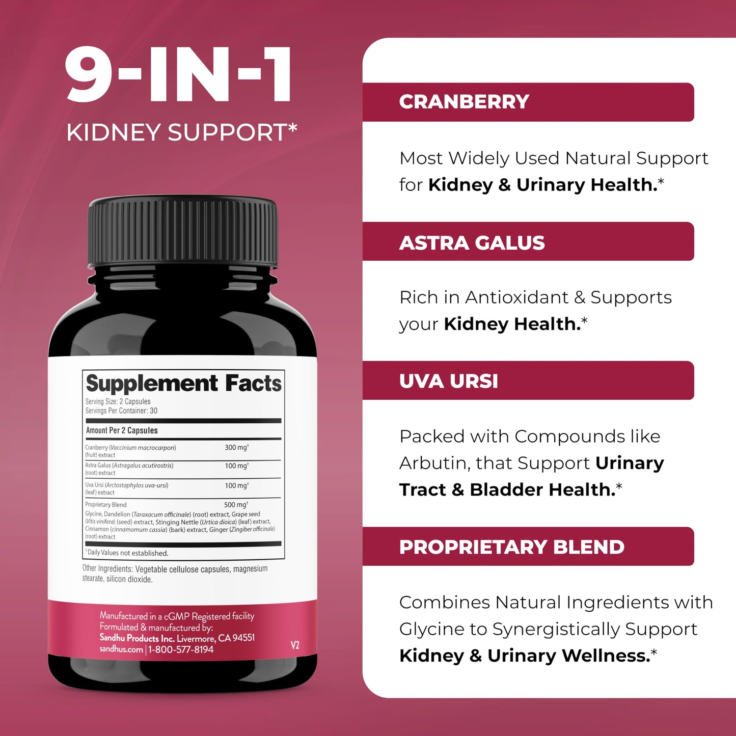 Sandhu's Kidney Cleanse Detox & Repair – Cranberry Extract, 60 Veg Capsules