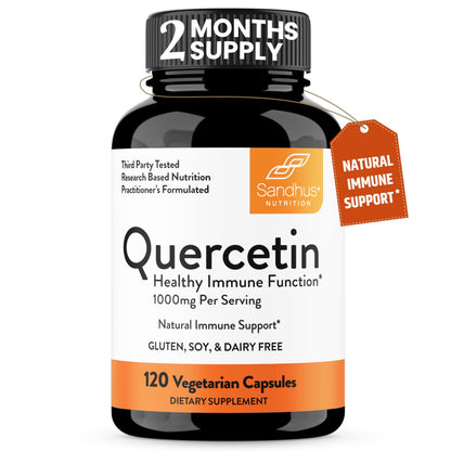 Sandhu's Quercetin Vegetarian Capsules – 120 Count | Immune Support & Respiratory Health