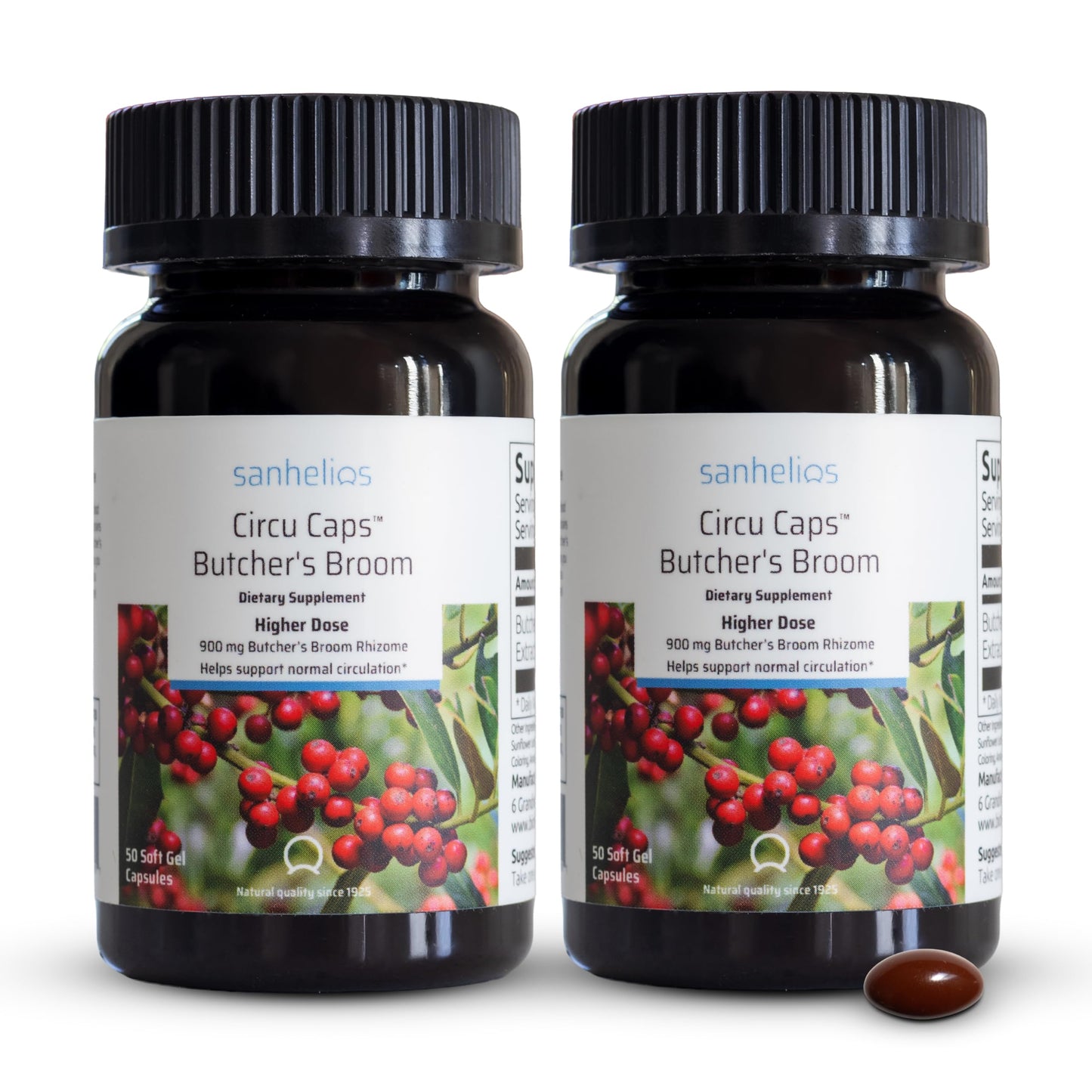 Sanhelios Circu Caps Higher Dose 900mg Butcher's Broom Extract - 2 Pack | Circulation & Vein Support