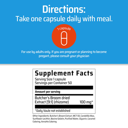 Sanhelios Circu Caps Higher Dose 900mg Butcher's Broom Extract - 2 Pack | Circulation & Vein Support