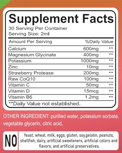 SANSICE Calcium Magnesium Potassium Liquid Supplement – Strawberry, 60ml, High Absorption, Vegan & Non-GMO