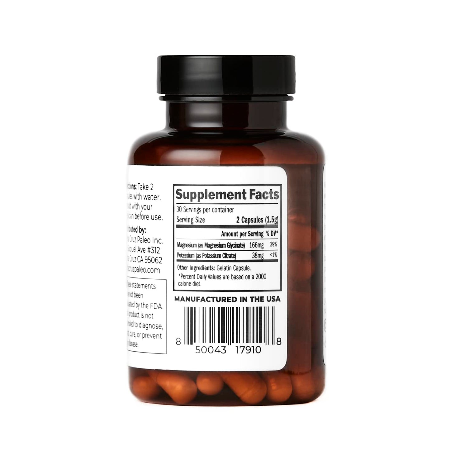 Santa Cruz Paleo Magnesium + Potassium Caps | Magnesium Glycinate 166 mg + Potassium Citrate 38 mg | Paleo, Keto, Gluten Free, Sugar Free | American Made | 60 Caps