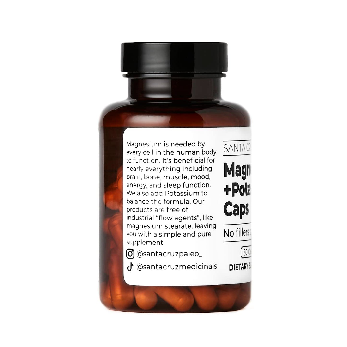 Santa Cruz Paleo Magnesium + Potassium Caps | Magnesium Glycinate 166 mg + Potassium Citrate 38 mg | Paleo, Keto, Gluten Free, Sugar Free | American Made | 60 Caps