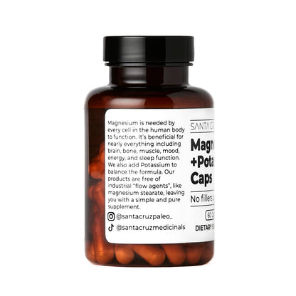 Santa Cruz Paleo Magnesium + Potassium Caps | Magnesium Glycinate 166 mg + Potassium Citrate 38 mg | Paleo, Keto, Gluten Free, Sugar Free | American Made | 60 Caps