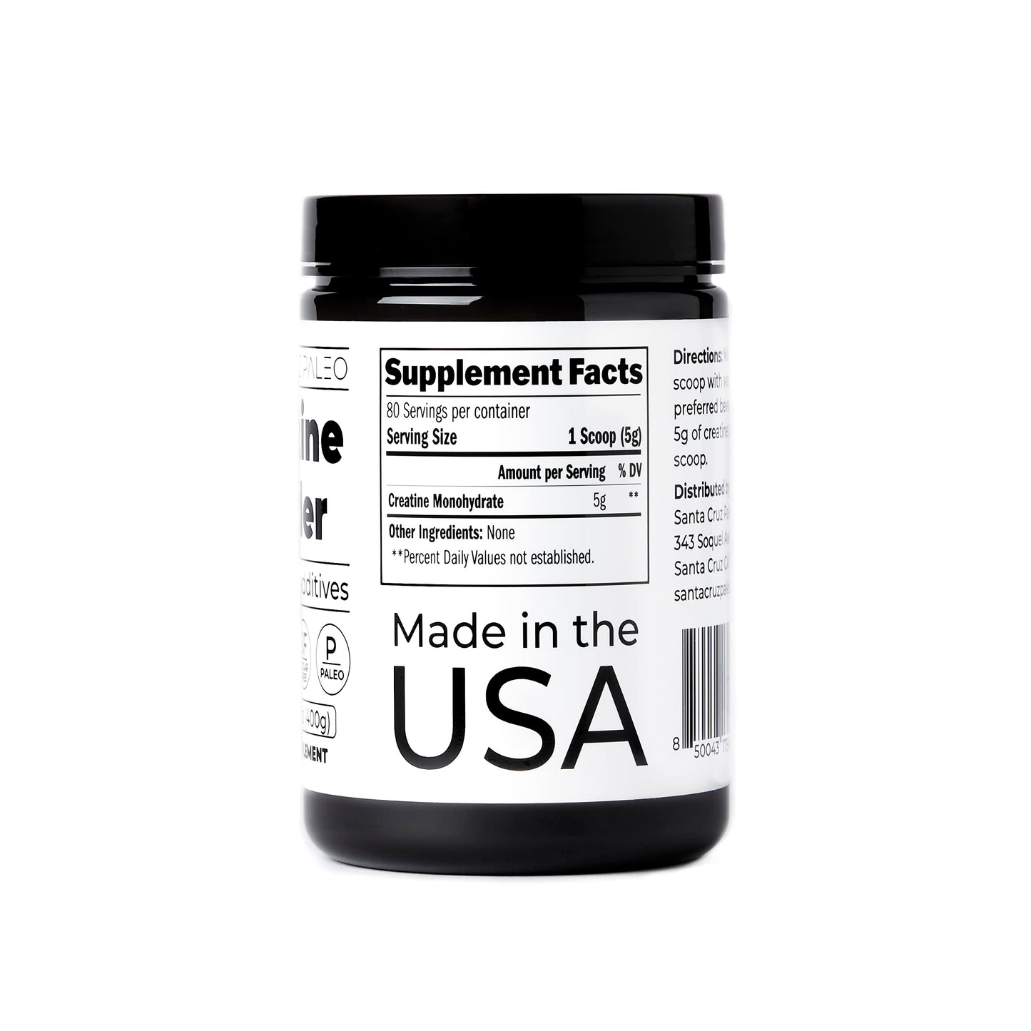 Santa Cruz Paleo Creatine Monohydrate Powder – Unflavored, 80 Servings, 400 g