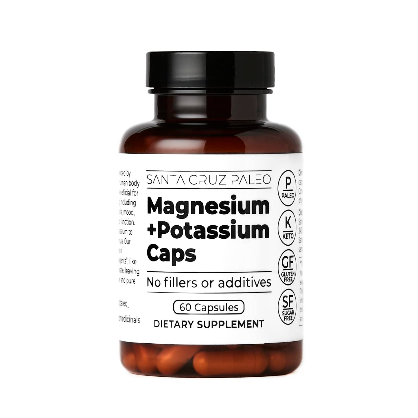 Santa Cruz Paleo Magnesium + Potassium Caps | Magnesium Glycinate 166 mg + Potassium Citrate 38 mg | Paleo, Keto, Gluten Free, Sugar Free | American Made | 60 Caps