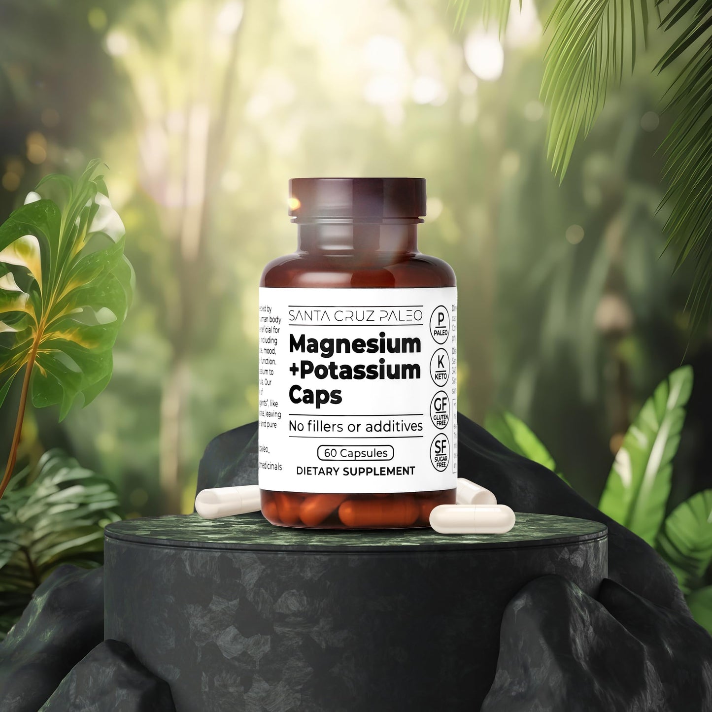 Santa Cruz Paleo Magnesium + Potassium Caps | Magnesium Glycinate 166 mg + Potassium Citrate 38 mg | Paleo, Keto, Gluten Free, Sugar Free | American Made | 60 Caps