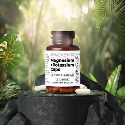Santa Cruz Paleo Magnesium + Potassium Caps | Magnesium Glycinate 166 mg + Potassium Citrate 38 mg | Paleo, Keto, Gluten Free, Sugar Free | American Made | 60 Caps