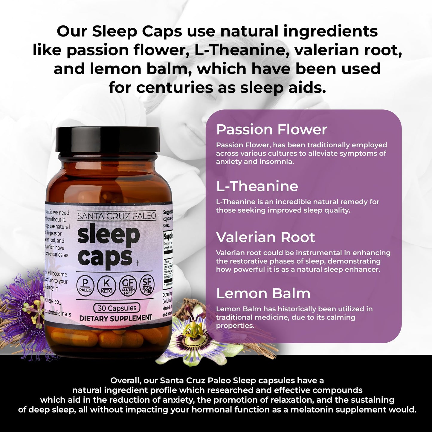 Santa Cruz Paleo Sleep Caps | L-Theanine, Melatonin-Free Nighttime Support | Paleo & Keto