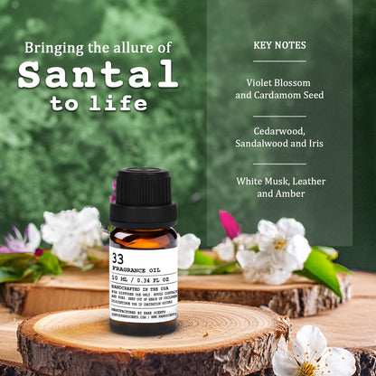 Santal Essential Oil for Diffuser – Inspired by Santal 33, 10 ml Glass Bottle with Euro Dropper (USA Made)