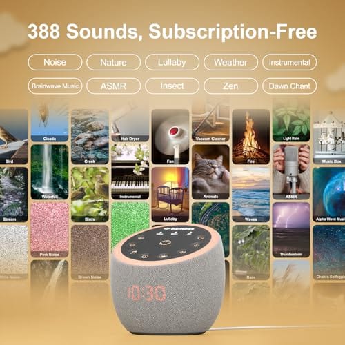 Santebee White Noise Sound Machine — 361 Sounds, App Control, Dimmable Clock